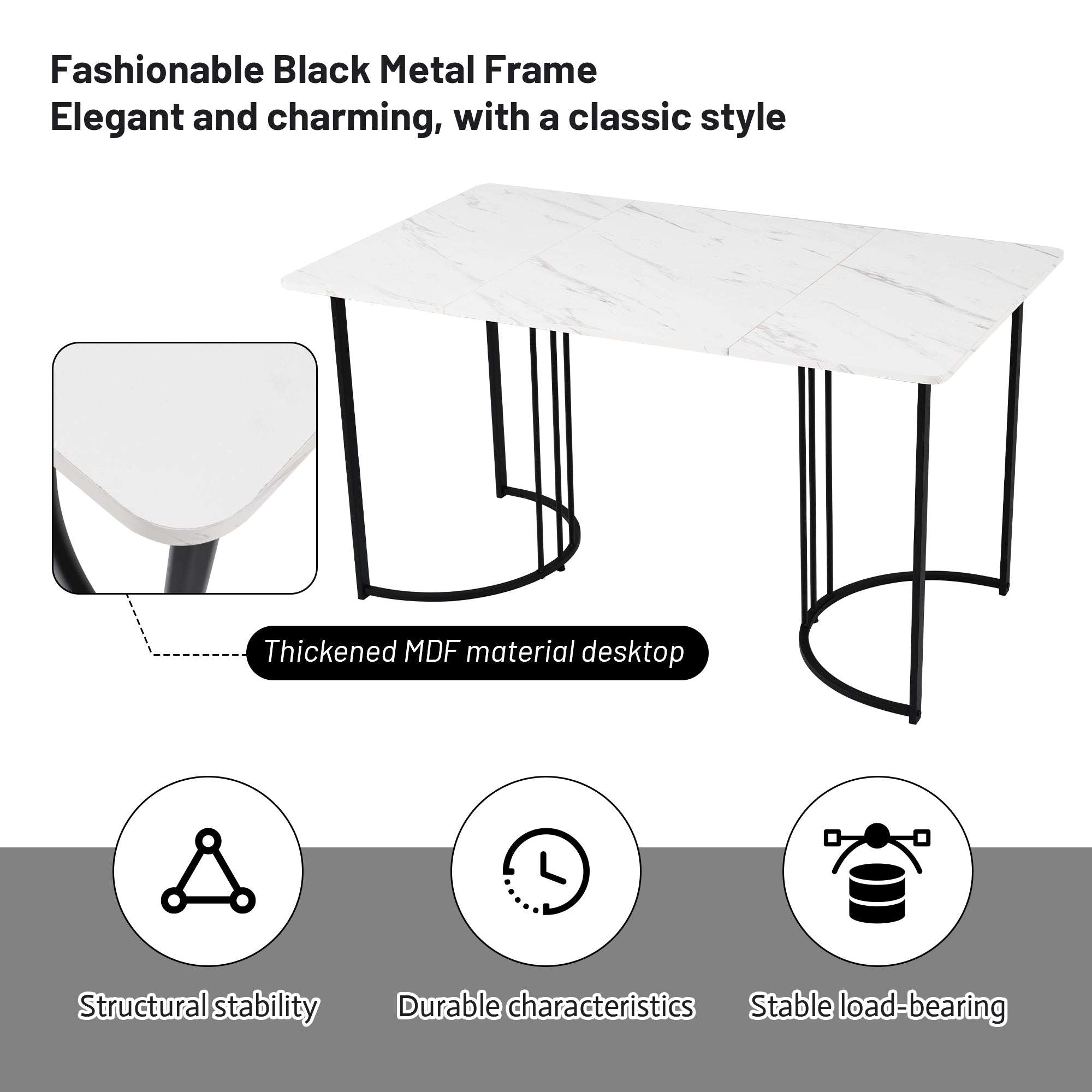 Marble Effect Dining Table 140x80cm | Black Metal Frame | Premium Home Decor | OFIA HOME
