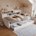 White Storage Daybed | Double Sofa Bed with Drawers & Shelves | 4ft6 | Premium Home Decor | OFIA HOME