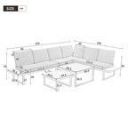 5-6 Seater Reclining Garden Lounge Set | 6-Piece Galvanized Steel Patio Furniture | Beige & Khaki | 2 WPC Tables | Premium Home Decor | OFIA HOME