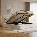 Beige Chenille Double Ottoman Bed | 4ft6 Hydraulic Storage & Padded Headboard | Premium Home Decor | OFIA HOME