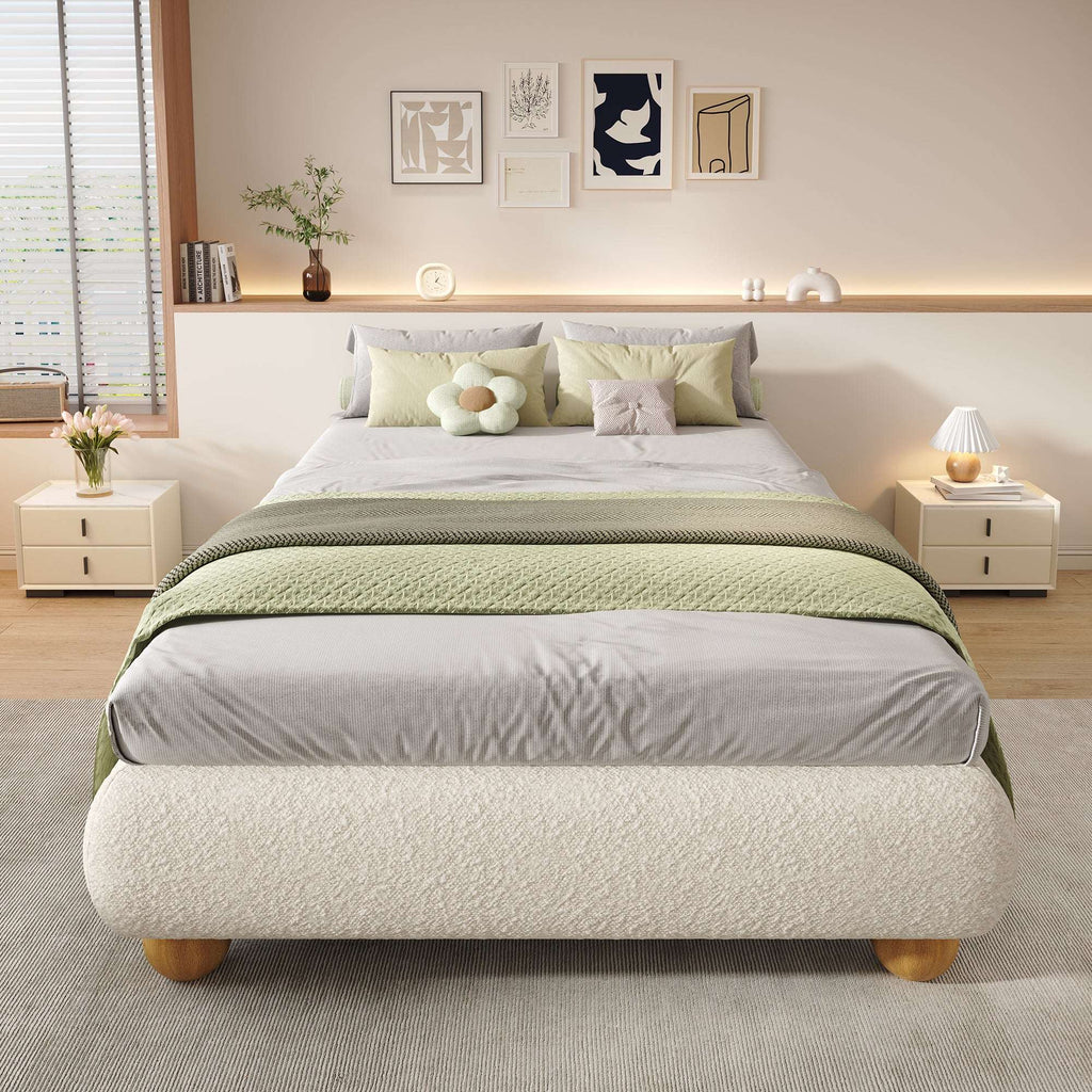 Boucle Upholstered Single Bed — Beige | Premium Home Decor | OFIA HOME