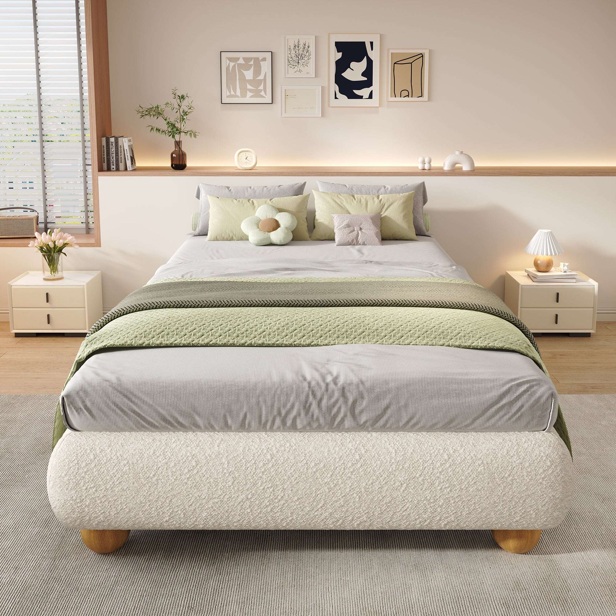 Boucle Upholstered Single Bed — Beige | Premium Home Decor | OFIA HOME