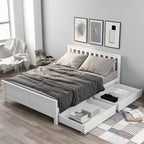 White Pine Storage Bed with Drawers | 4ft6 Double 135x190cm | Premium Home Decor | OFIA HOME