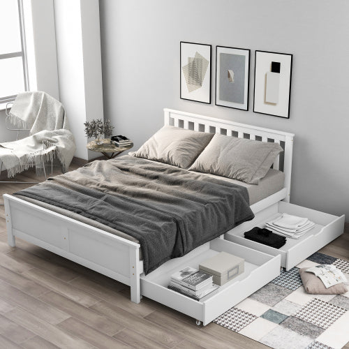 White Pine Storage Bed with Drawers | 4ft6 Double 135x190cm | Premium Home Decor | OFIA HOME