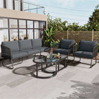5-Seat Garden Lounge Set with Glass Coffee Table | Grey | Thick Cushions | Premium Home Decor | OFIA HOME