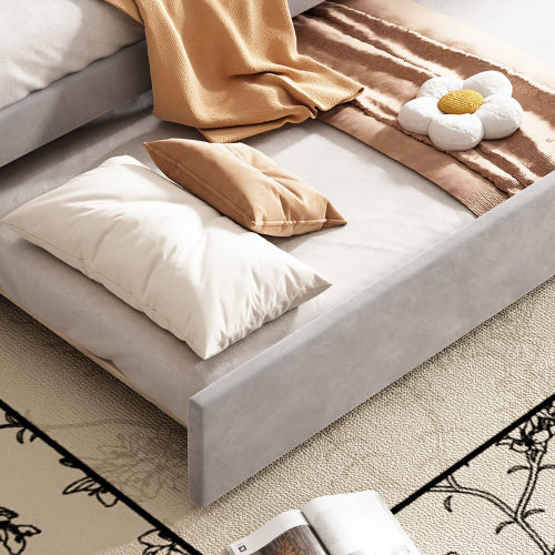 Grey Velvet Single Daybed with Trundle | 3ft 90x190cm | Premium Home Decor | OFIA HOME