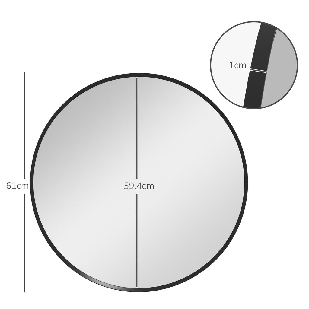 Black Round Wall Mirror – Minimal Bedroom Mirror, 61cm | Premium Home Decor | OFIA HOME