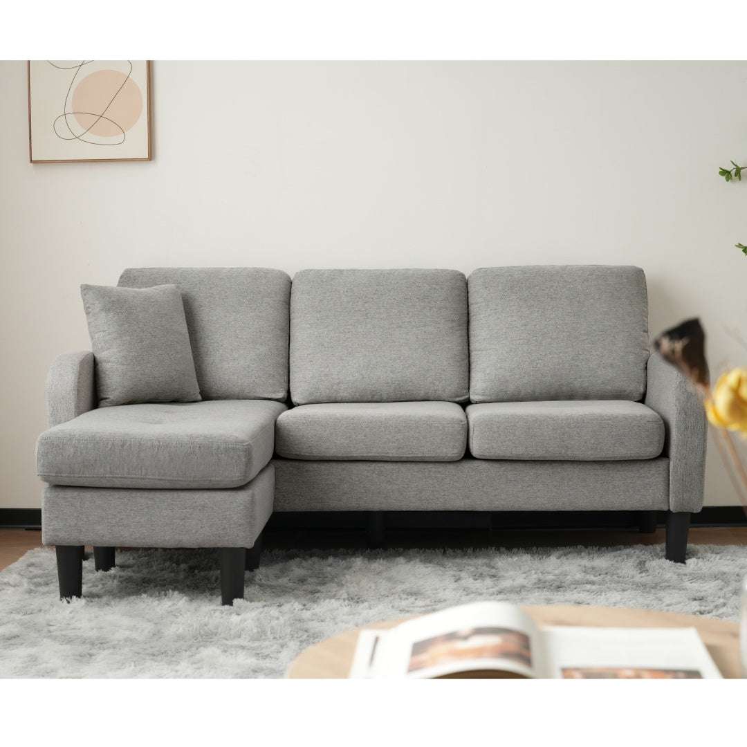 L-Shaped Corner Sofa with Chaise – 3-Seater Cotton-Linen Fabric, 166 x 118cm | Premium Home Decor | OFIA HOME