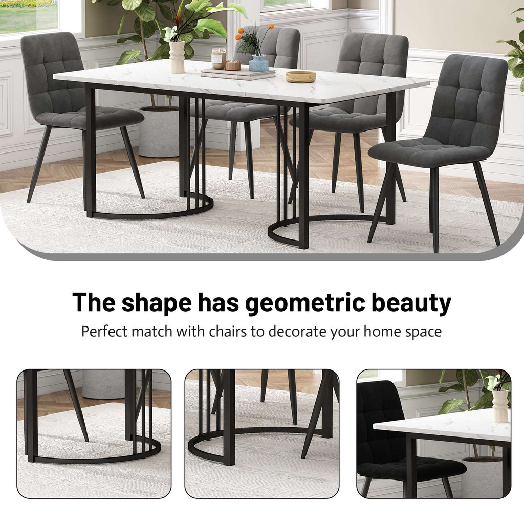 Marble Effect Dining Table 140x80cm | Black Metal Frame | Premium Home Decor | OFIA HOME