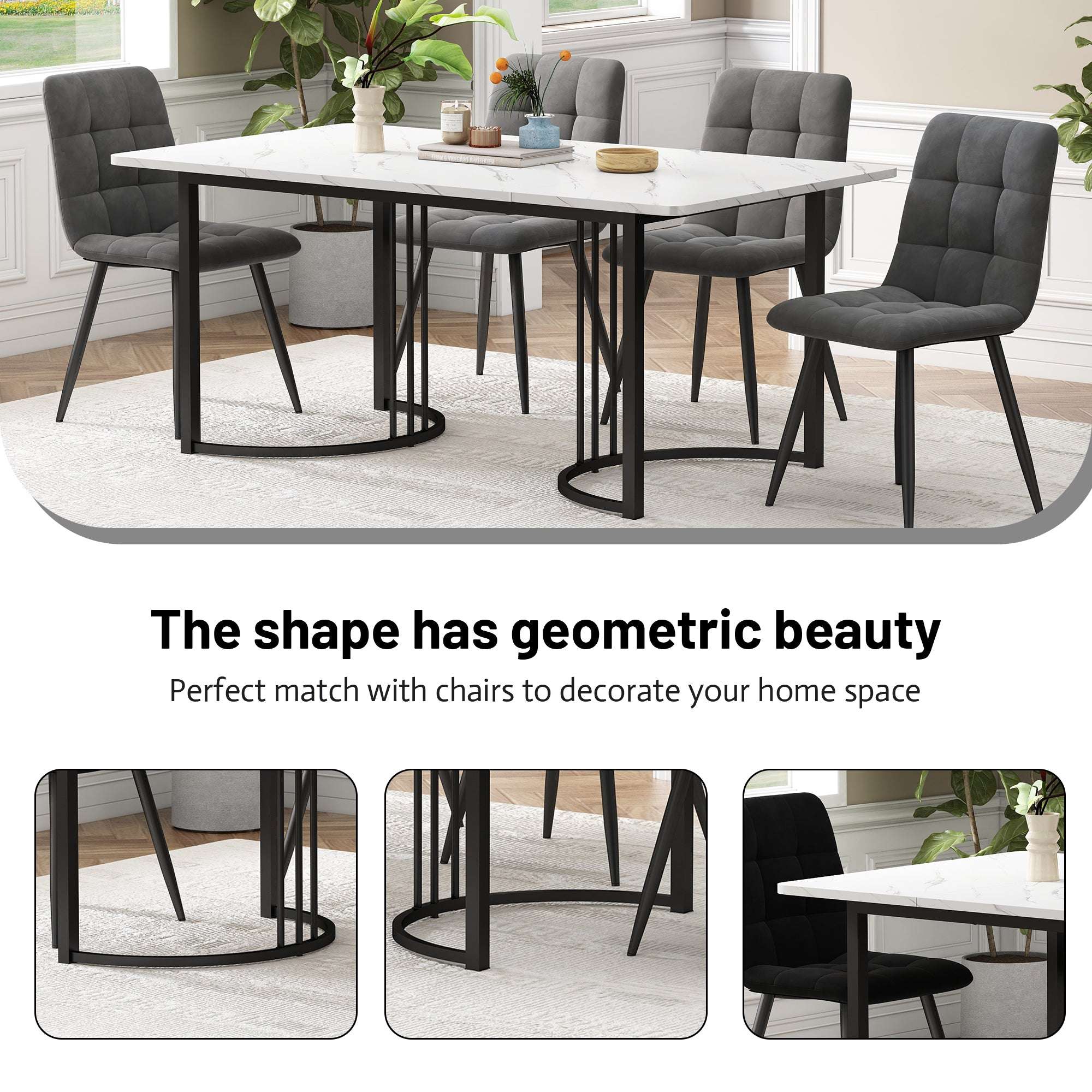 Marble Effect Dining Table 140x80cm | Black Metal Frame | Premium Home Decor | OFIA HOME