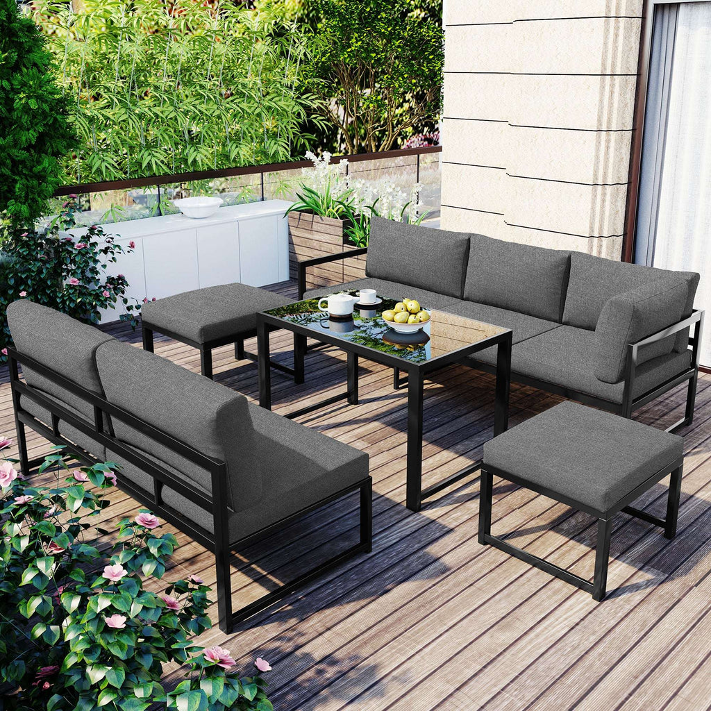 Grey Reclining Garden Lounge Set | Adjustable Backrest, All-Weather Cushions & Galvanised Frame | Premium Home Decor | OFIA HOME