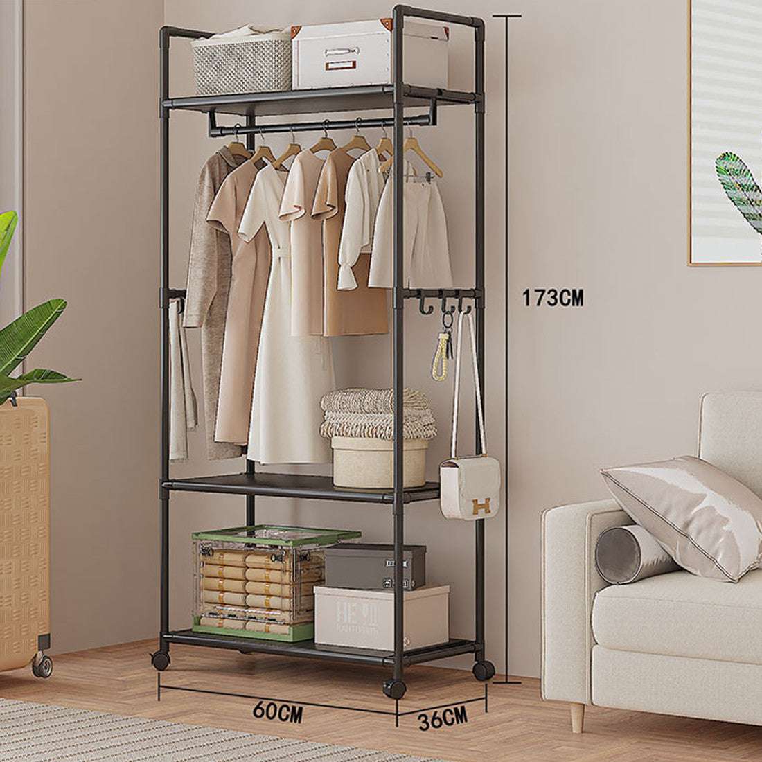 Black Multifunctional Clothes Rail & Shoe Rack | Freestanding Garment Stand with Storage Shelf | Premium Home Decor | OFIA HOME