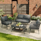 Grey 4-Seater Rope Weave Garden Lounge Set | All-Weather | Premium Home Decor | OFIA HOME