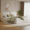 Beige Chenille Double Ottoman Bed | 4ft6 Hydraulic Storage & Padded Headboard | Premium Home Decor | OFIA HOME