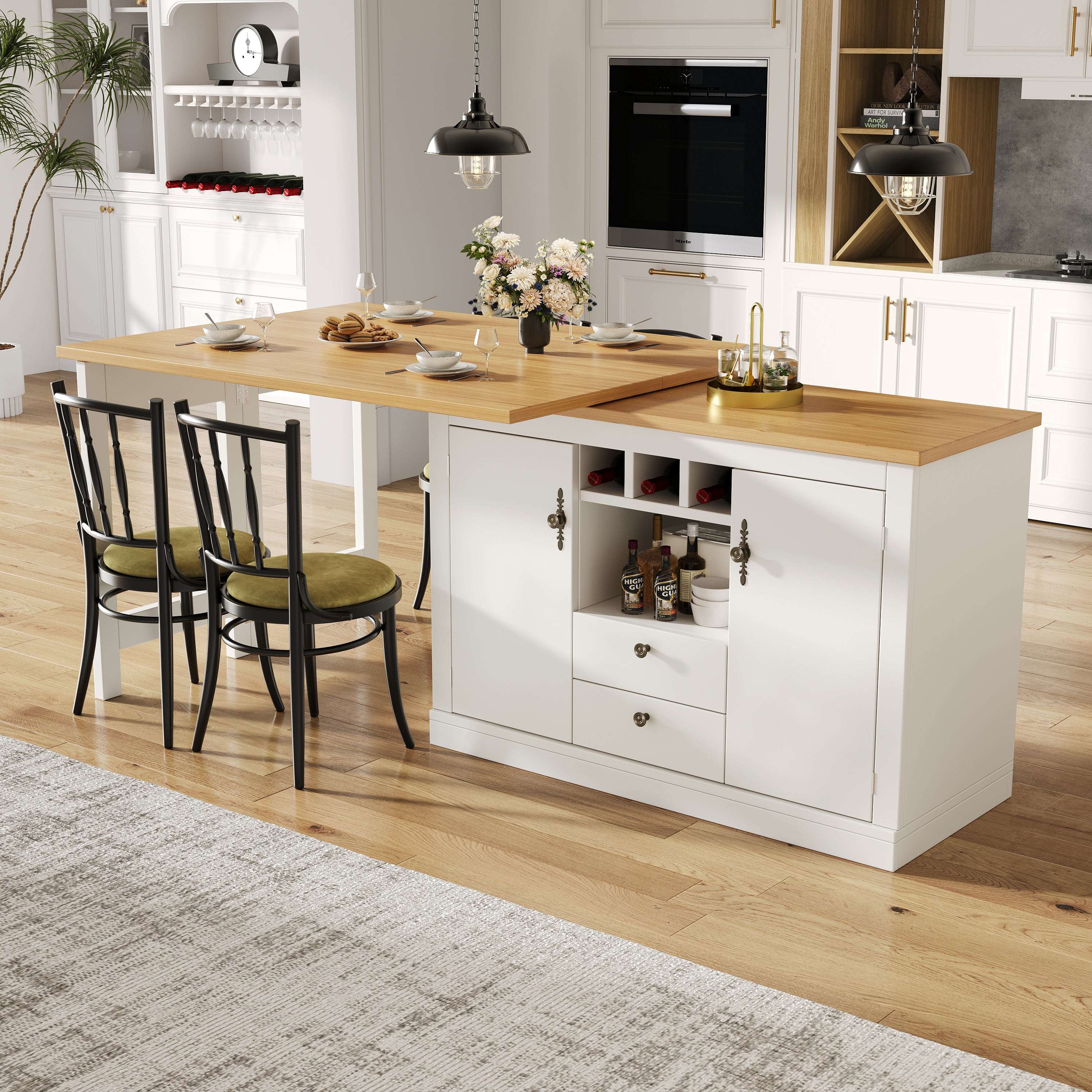 White Extendable Bar Table with Swivel & Storage – Living Room or Dining Room, 120–180cm | Premium Home Decor | OFIA HOME