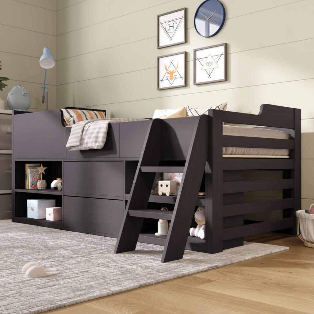 White Mid Sleeper Cabin Bed with Drawers & Shelf | 3ft 90x190cm | Premium Home Decor | OFIA HOME