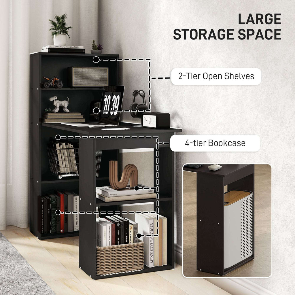 Black Computer Desk with 6-Tier Bookshelf | 120cm Home Office Writing Workstation | Premium Home Decor | OFIA HOME