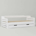 White Single Guest Sofa Bed – Pull-Out Trundle with Storage Drawer, 90x190cm | Premium Home Decor | OFIA HOME