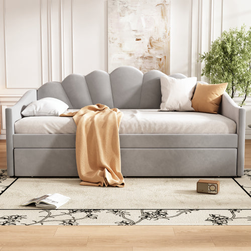 Grey Velvet Single Daybed with Trundle | 3ft 90x190cm | Premium Home Decor | OFIA HOME