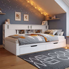 White Storage Daybed | Double Sofa Bed with Drawers & Shelves | 4ft6 | Premium Home Decor | OFIA HOME