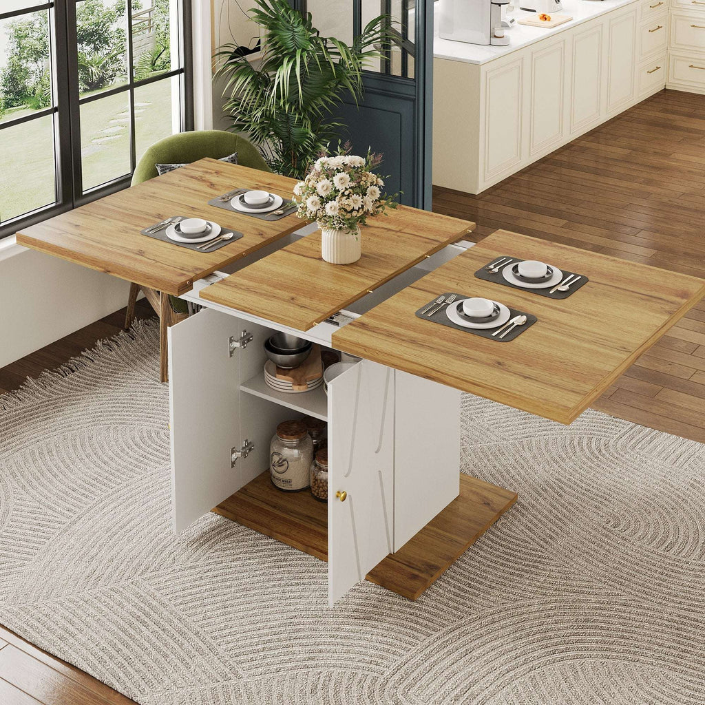 Wood Veneer Extendable Dining Table with Relief Pattern – 110cm Extends to 140cm | Premium Home Decor | OFIA HOME