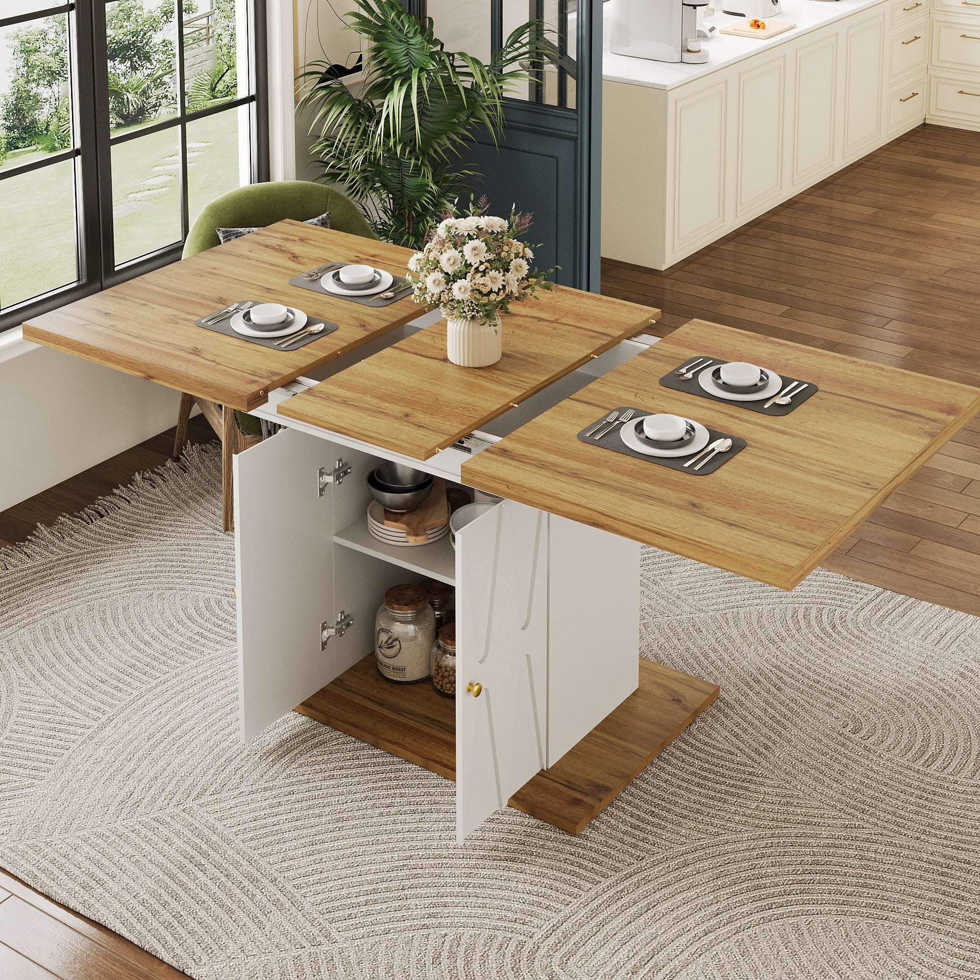 Wood Veneer Extendable Dining Table with Relief Pattern – 110cm Extends to 140cm | Premium Home Decor | OFIA HOME