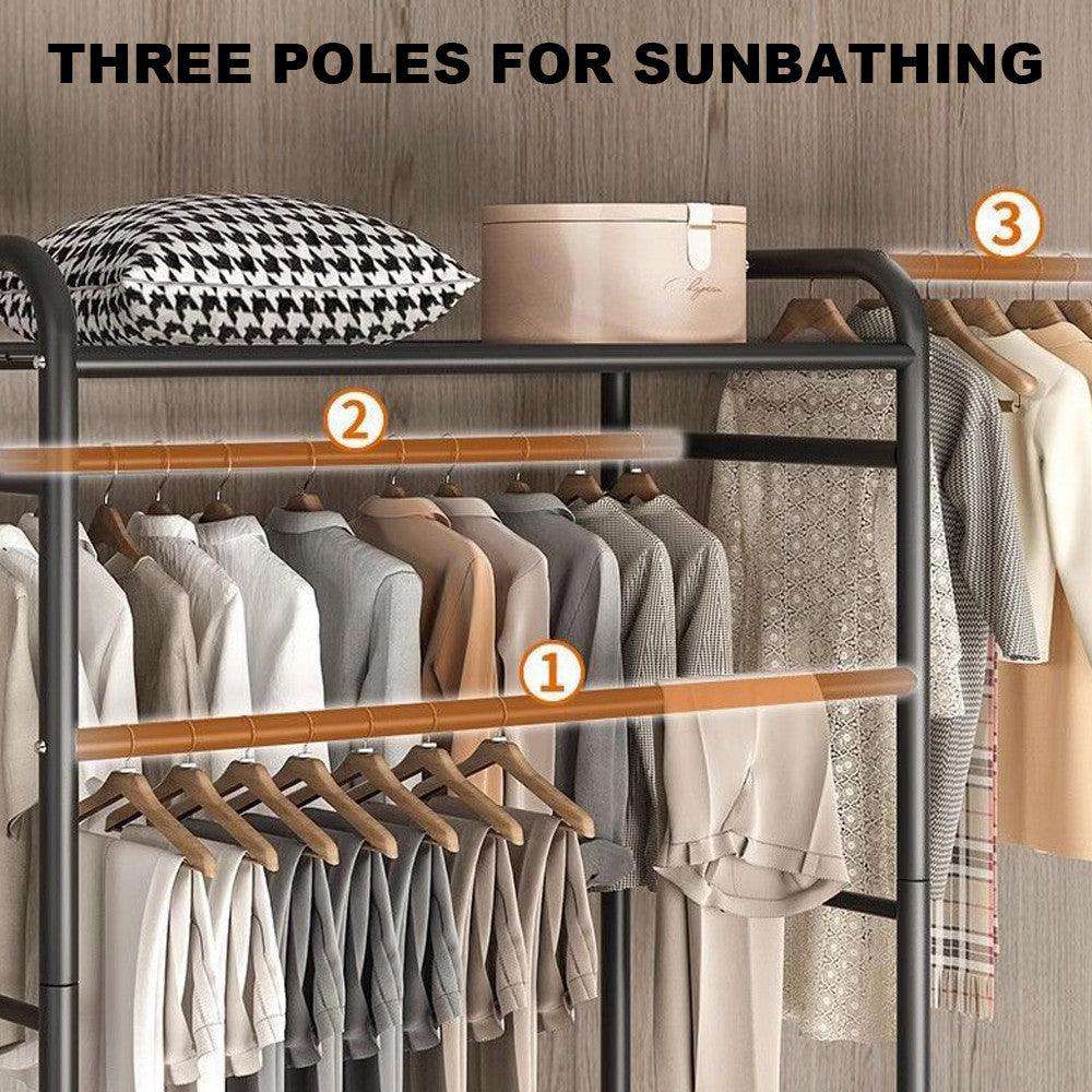 Black Double Clothes Rail – Heavy Duty Garment Hanging Rack with Shelf | Premium Home Decor | OFIA HOME