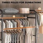 Black Double Clothes Rail – Heavy Duty Garment Hanging Rack with Shelf | Premium Home Decor | OFIA HOME