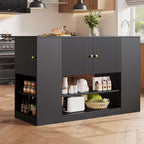 Black Kitchen Island Cabinet with Drawers & Open Shelves | Premium Home Decor | OFIA HOME