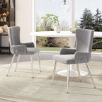 Grey Velvet Dining Chairs | Set of 2 | Silver Metal Legs | Living Room & Bedroom Lounge Chair | Premium Home Decor | OFIA HOME