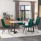 Dining Table & 4 Chairs Set | Dark Green Velvet | Black Legs | 117x68cm | Premium Home Decor | OFIA HOME