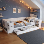 White Children's Daybed | Storage Drawers, Shelves & Bedside | 3ft | Premium Home Decor | OFIA HOME