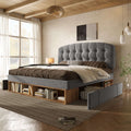 Grey Velvet King Bed | Storage Drawers & Adjustable Headboard | 5ft | Premium Home Decor | OFIA HOME