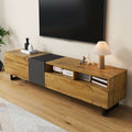 Retro Wood Grain Colourblock TV Cabinet – 3 Doors, U-Shaped Metal Legs | Premium Home Decor | OFIA HOME