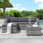 Grey Rattan Corner Garden Sofa Set | 3-Seater Patio Lounge with Coffee Table | Premium Home Decor | OFIA HOME