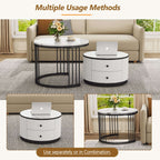 Marble Effect Nesting Coffee Tables with Storage — Set of 2 | White & Black | Premium Home Decor | OFIA HOME