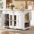 Large Kitchen Island with Tempered Glass & Storage — White/Black | Premium Home Decor | OFIA HOME