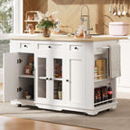 Large Kitchen Island with Tempered Glass & Storage — White/Black | Premium Home Decor | OFIA HOME