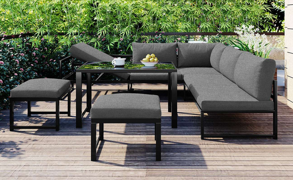 Grey Reclining Garden Lounge Set | Adjustable Backrest, All-Weather Cushions & Galvanised Frame | Premium Home Decor | OFIA HOME