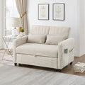 Beige Cotton-Linen 2 Seater Sofa Bed | Pull-Out Design & 3-Level Adjustable Backrest | Premium Home Decor | OFIA HOME