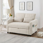 Beige Cotton-Linen 2 Seater Sofa Bed | Pull-Out Design & 3-Level Adjustable Backrest | Premium Home Decor | OFIA HOME