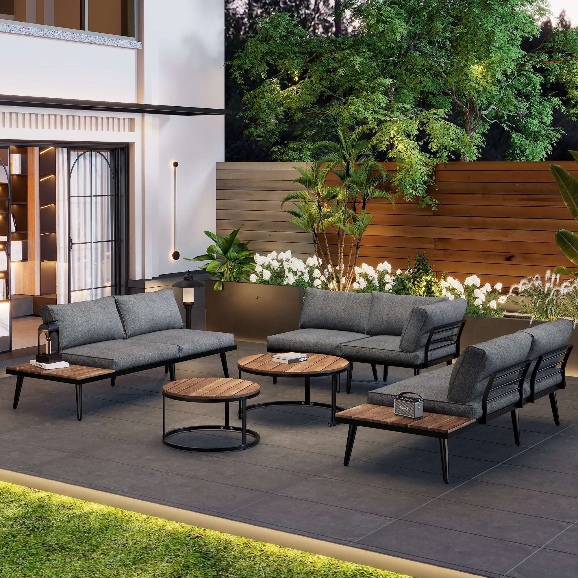 Modular Outdoor Sofa Set | Galvanized Iron Frame, Washable Cushions & Acacia Wood Tables | Premium Home Decor | OFIA HOME