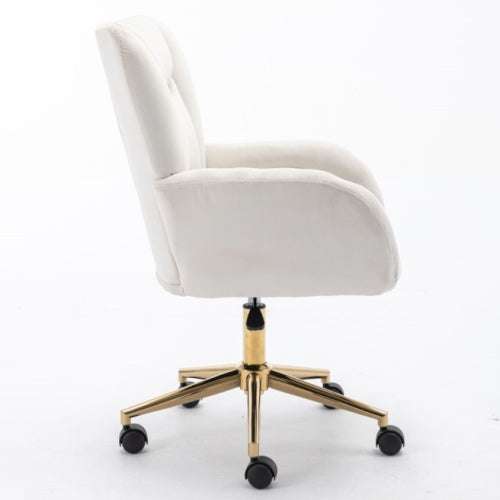 Ivory Velvet Swivel Office Chair – Adjustable Height with Gold Legs | Premium Home Decor | OFIA HOME