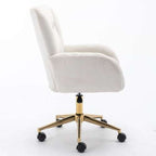 Ivory Velvet Swivel Office Chair – Adjustable Height with Gold Legs | Premium Home Decor | OFIA HOME