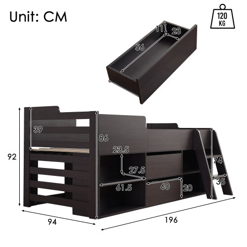 White Mid Sleeper Cabin Bed with Drawers & Shelf | 3ft 90x190cm | Premium Home Decor | OFIA HOME