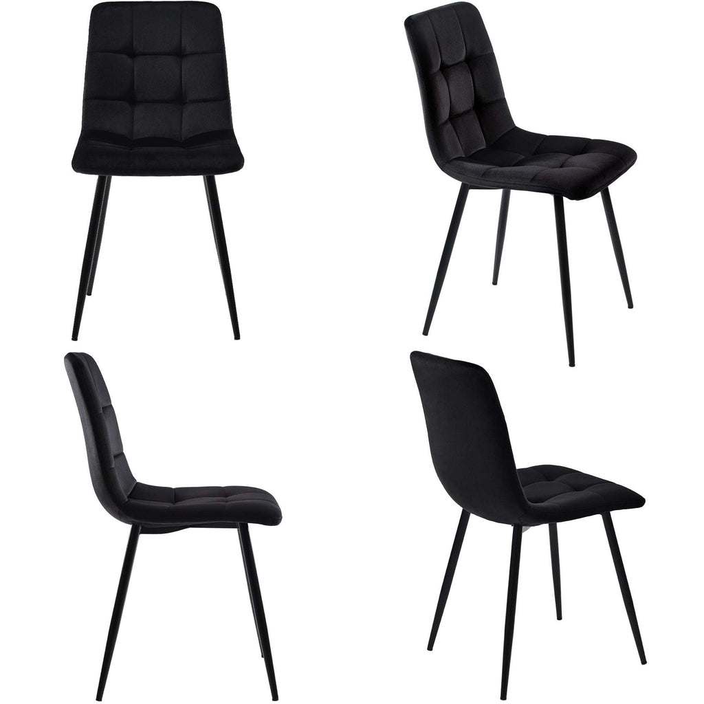 Black Marble Effect Dining Table & 4 Velvet Chairs | 117x68cm | Premium Home Decor | OFIA HOME