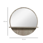 Kleankin 45cm Round Home Mirror, With Shelf - Grey Wood-Effect | Premium Home Decor | OFIA HOME