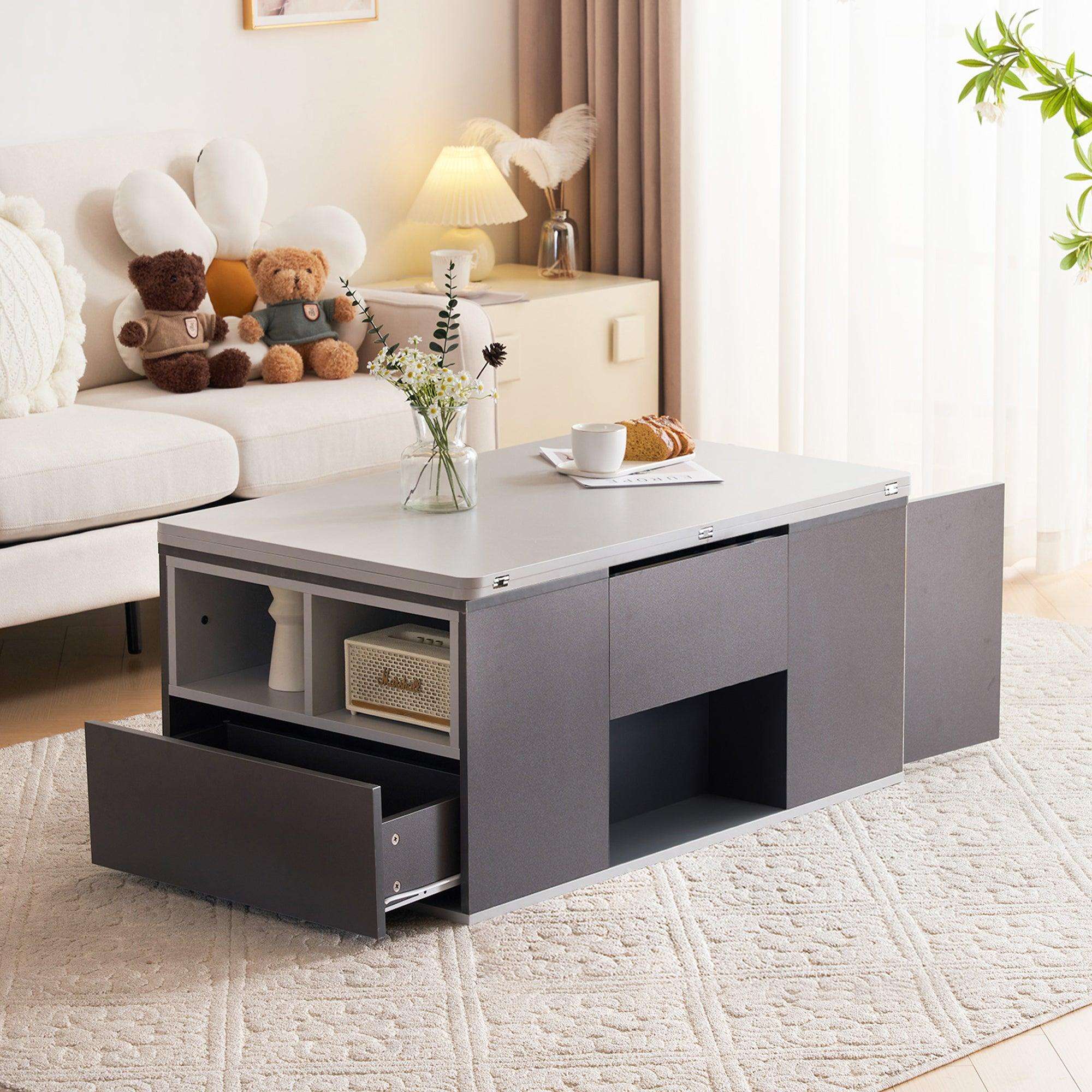 Grey Lift-Up Coffee Table with 2 Drawers – Hidden Storage, 100cm | Premium Home Decor | OFIA HOME
