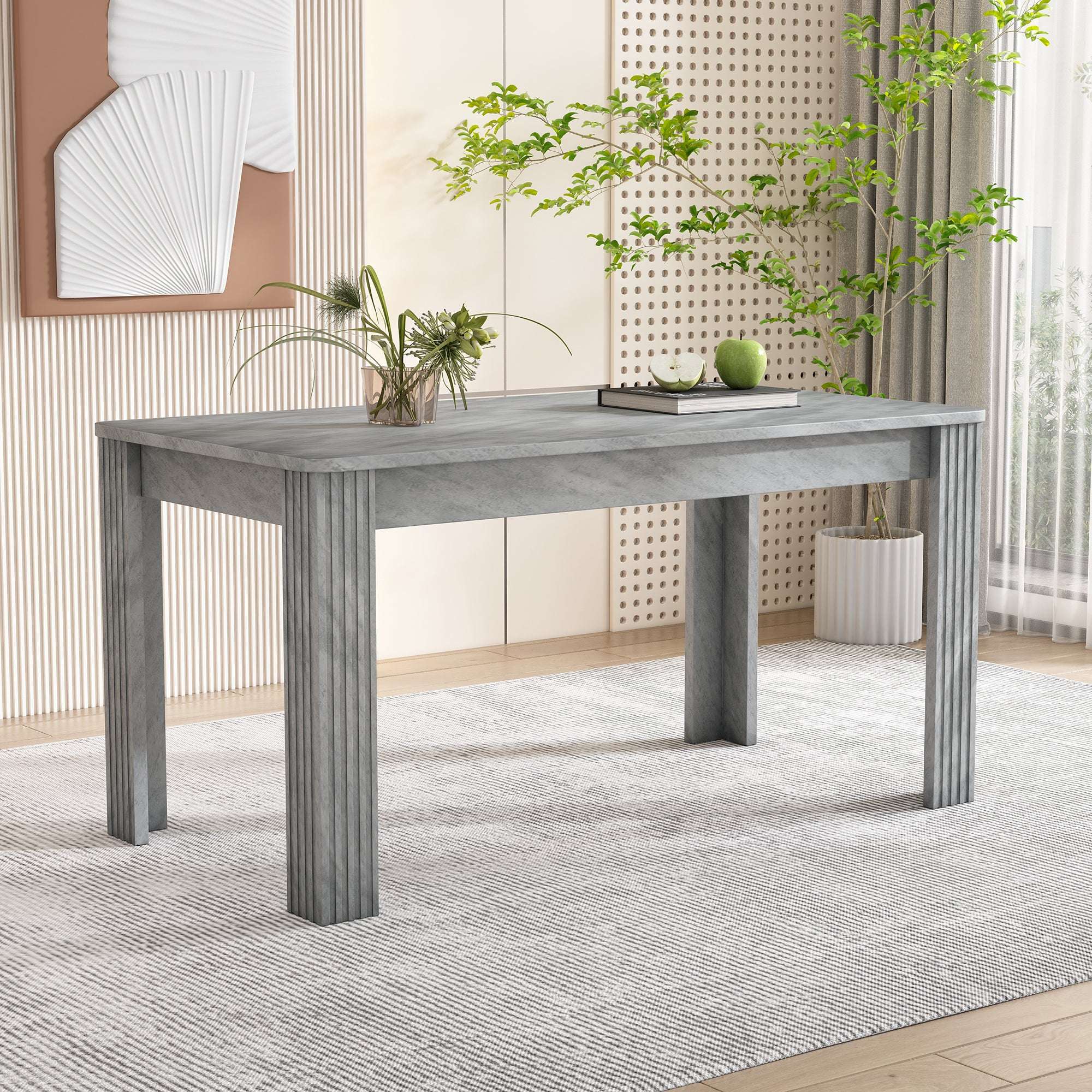 Grey MDF Rectangle Dining Table | 4-Seater | Modern Kitchen & Dining Room | Premium Home Decor | OFIA HOME