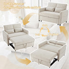 Beige Cotton-Linen 2 Seater Sofa Bed | Pull-Out Design & 3-Level Adjustable Backrest | Premium Home Decor | OFIA HOME